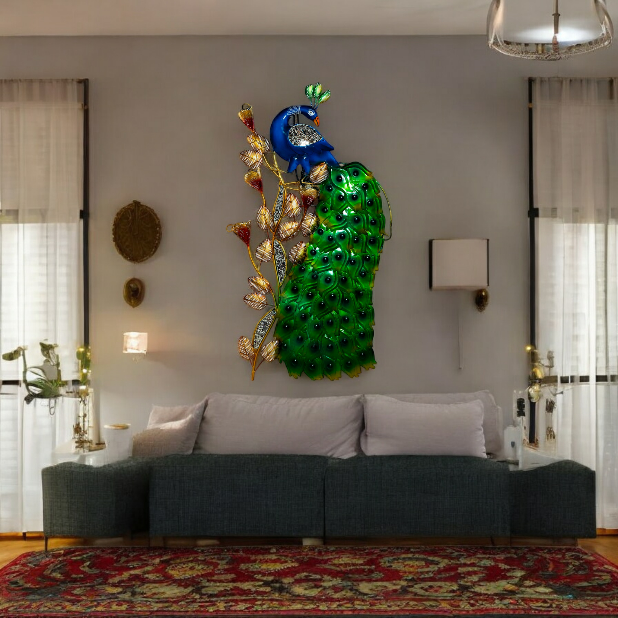 Vastu Iron Peacock Wall Hanging With Led