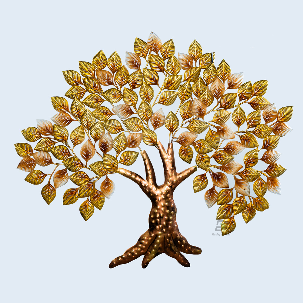Vikrash Iron Golden Tree Wall Hanging With Led