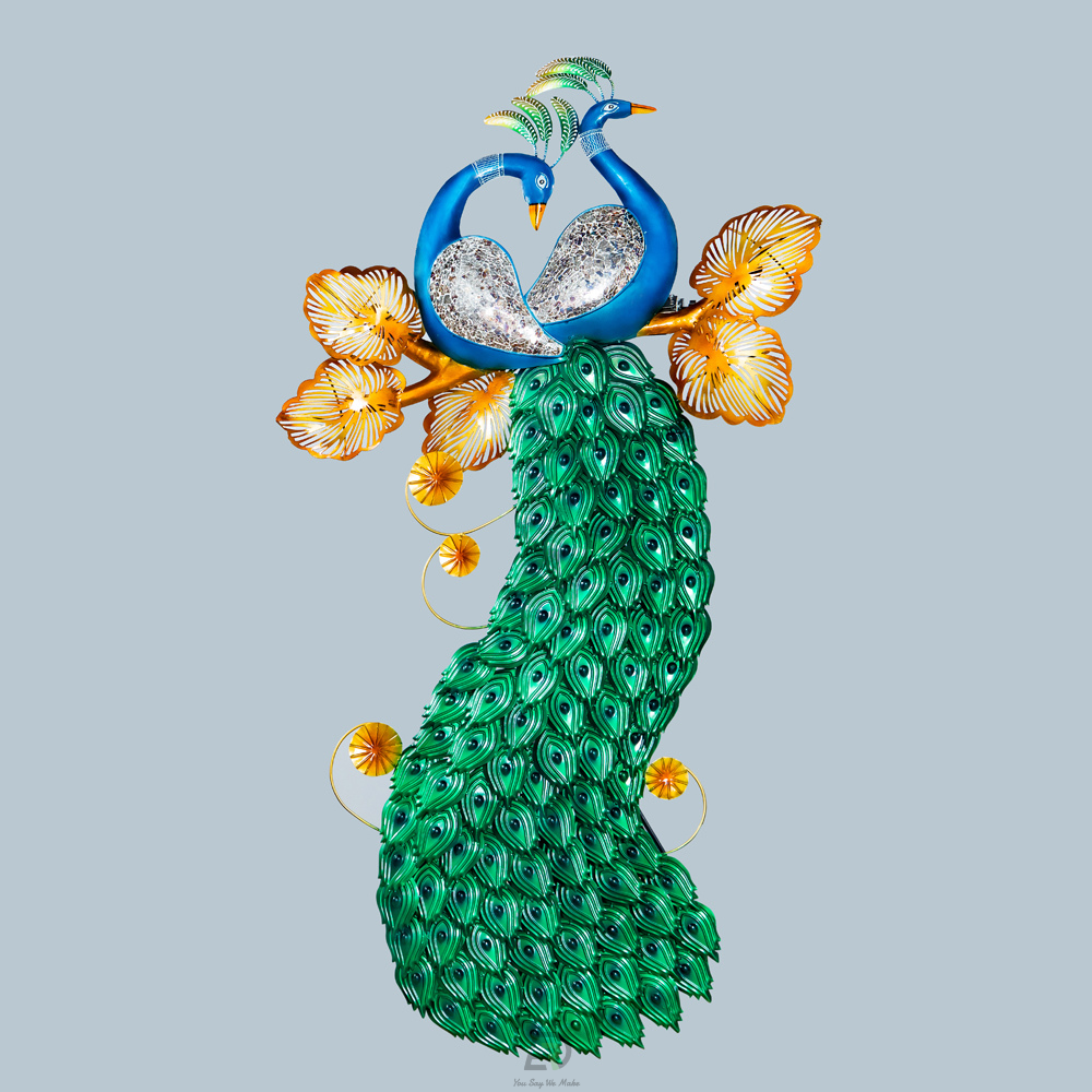 Iron Dual Peacock Wall Hanging With Led Light